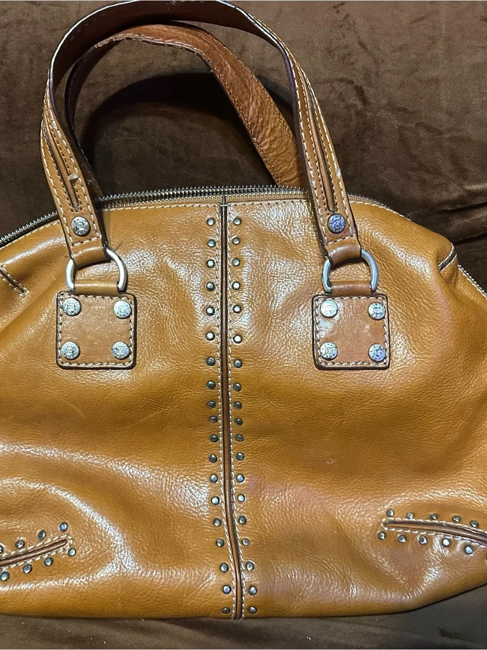 Women's Tan Leather Stud-Accent Satchel by Michael Kors